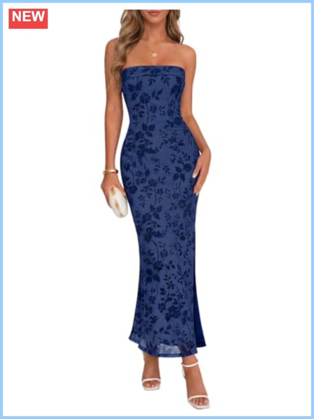 MEROKEETY Women's Floral Jacquard Mesh Strapless Maxi Dress Wedding Guest Formal